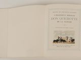 an open book with a picture of a group of people riding horses