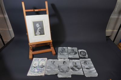 a picture of a woman sitting on a chair next to a chair with pictures on it