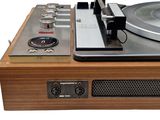 a turntable with a record player on top of it