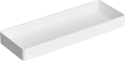 a close up of a white rectangular sink on a white background