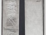 an image of a black and white drawing of a door with graffiti on it