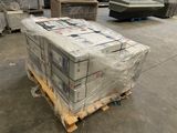 a pallet with a bunch of boxes on it in a warehouse