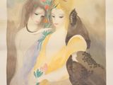 an image of a painting of two women with flowers in their hair