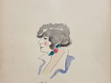 drawing of a woman in a blue dress with a flower in her hair