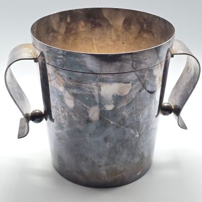 Seau à Champagne Art Déco En Laiton Argenté Martelé – Motif Floral – Hauteur 17 Cm
