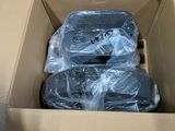 a cardboard box filled with a couple of plastic containers