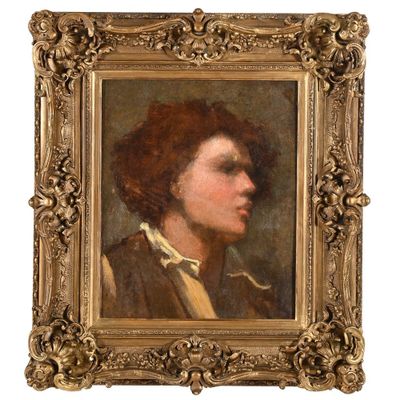 portrait d'un homme avec une pipe, dans un cadre doré