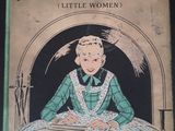 un vieux livre sur lequel figure l'image d'une femme assise à une table