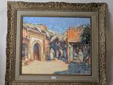 an image of a painting of a street scene in a gold frame