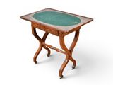 a small table with a green top on a white background