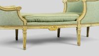 Chaise longue en bois sculpté et laqué blanc et doré, dossie… (photo 3)