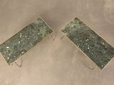 pair of green marble side tables with brass bases
