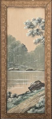 une image d'une peinture représentant un bateau sur une rivière