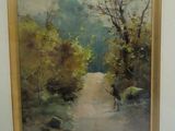 a painting of a man walking down a dirt road