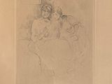 drawing of a woman sitting on a couch with a dog