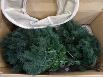 une boîte contenant tout un tas de sapins de Noël
