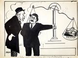 cartoon of a man in a suit and tie holding a scale with a scale on it and another man in a suit and tie holding a scale with a scale with