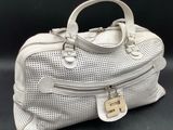 coach perforated white leather satchel bag with gold hardware