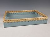 blue rectangular wicker basket with handles and handles