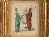 an old picture of a man and a woman standing next to each other