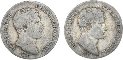 une pièce en argent avec l'image d'un homme de profil