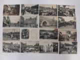 several old black and white photographs of people and buildings