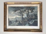 painting of a landscape with a river and a man on a horse in the foreground