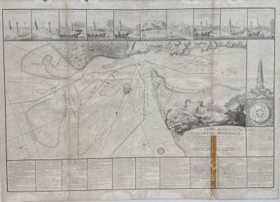 une vieille carte de la ville de Boston avec une rangée de bâtiments en arrière-plan