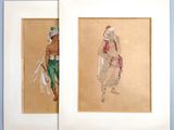 two drawings of a man and a woman standing next to each other