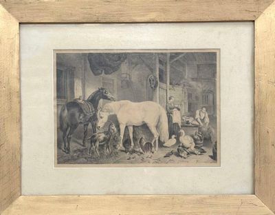 une photo d'une photo représentant un cheval et plusieurs personnes