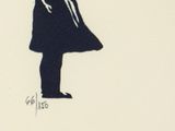 a black and white drawing of a woman in a dress