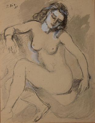 une image représentant le dessin d'une femme nue assise sur un canapé