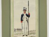 an old picture of a man in uniform holding a sword