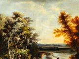 a painting of a group of people riding on a boat