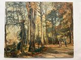 une peinture sur le mur d'un parc où l'on voit des gens assis sur des bancs
