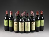 six bottles of wine are lined up in a row