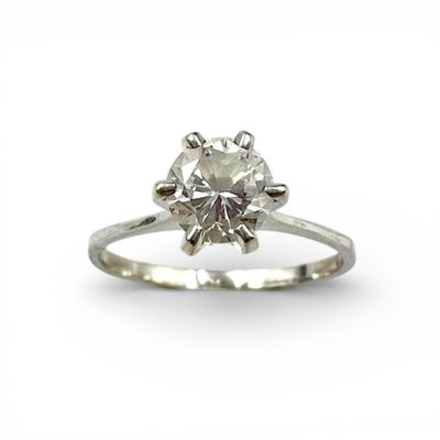 Bague solitaire en or gris (750) sertie d'un diamant taille … - Photo 1