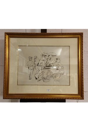 l'image d'un dessin représentant un groupe de personnes assises autour d'une table