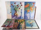 paintings of flowers in vases and vases on a table