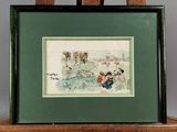 une photo d'un tableau posé sur un chevalet, représentant un homme et une femme