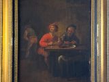 painting of a group of people sitting around a table drinking wine