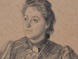 drawing of a woman sitting in a chair with a book in her lap