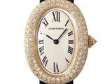 an image of a lady ' s cartier watch with a diamond bezel