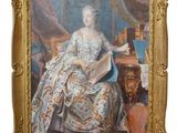 tableau représentant une femme en train de lire un livre, dans un cadre doré richement décoré