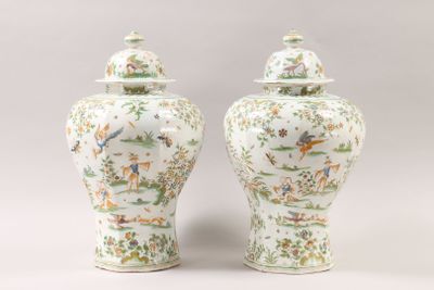 pair of chinese porcelain vases with birds and flowers on them