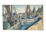un tableau représentant des bateaux amarrés sur le quai d'un port