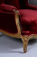 Large bergère de coin de feu à oreilles en bois doré et scul… (photo 3)