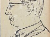 dessin représentant un homme en costume, portant des lunettes et une cravate