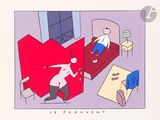 a cartoon picture of a man in a bed and a woman on a bed