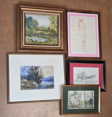 many pictures hanging on the wall of a room